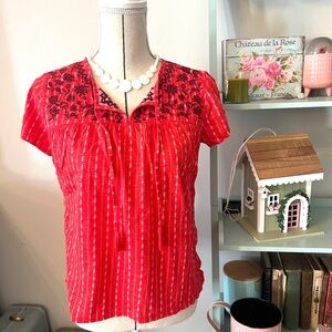 Style & Co. Red and Black Embroidered Blouse